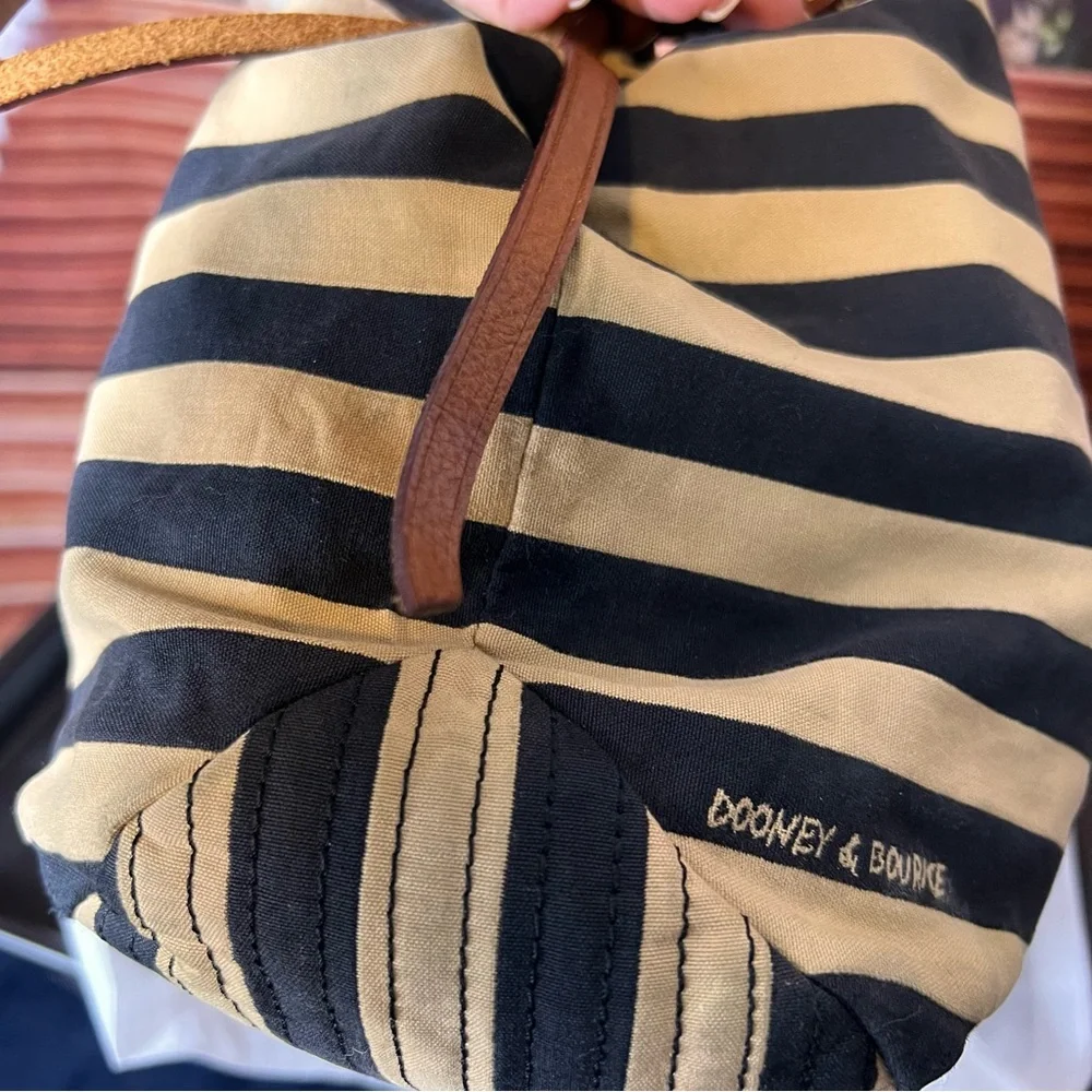 Dooney & Bourke Brown and Tan Striped Tote Bag with Leather Handles and Trim - Picture 4 of 15